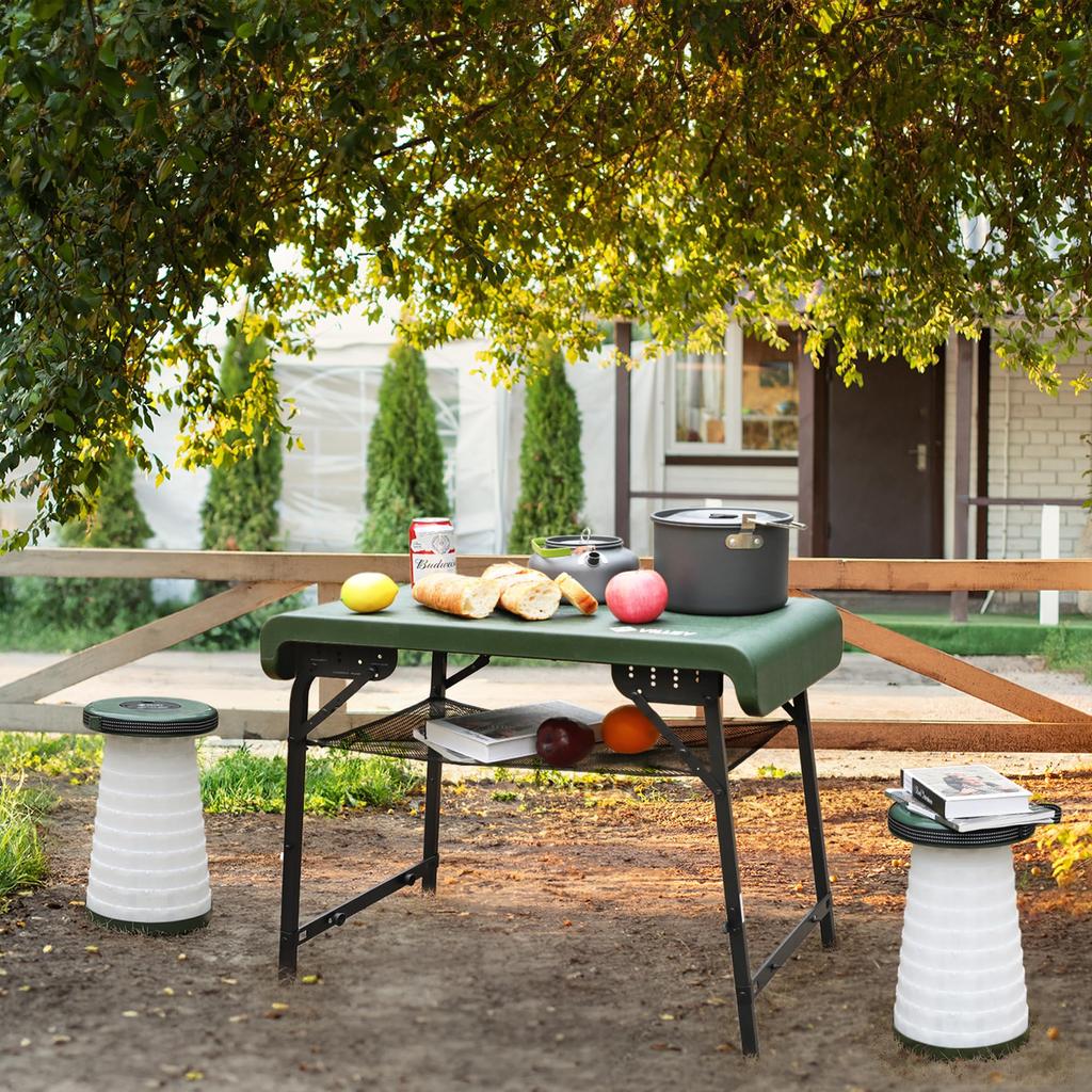 VILLEY Уличный стол и стул, складной телескопический табурет, регулируется за 1 секунду, оснащен RGB-подсветкой, удобен для хранения и оснащен спортивным фейерверком для