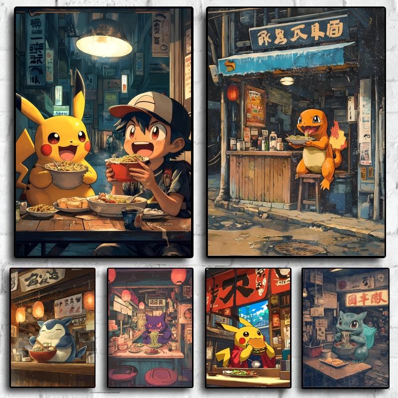 Classic Anime Canvas Paintings Pokemon Posters Living Room Kid Action Figures Children's Bedroom Decor Picture Prints and Prints