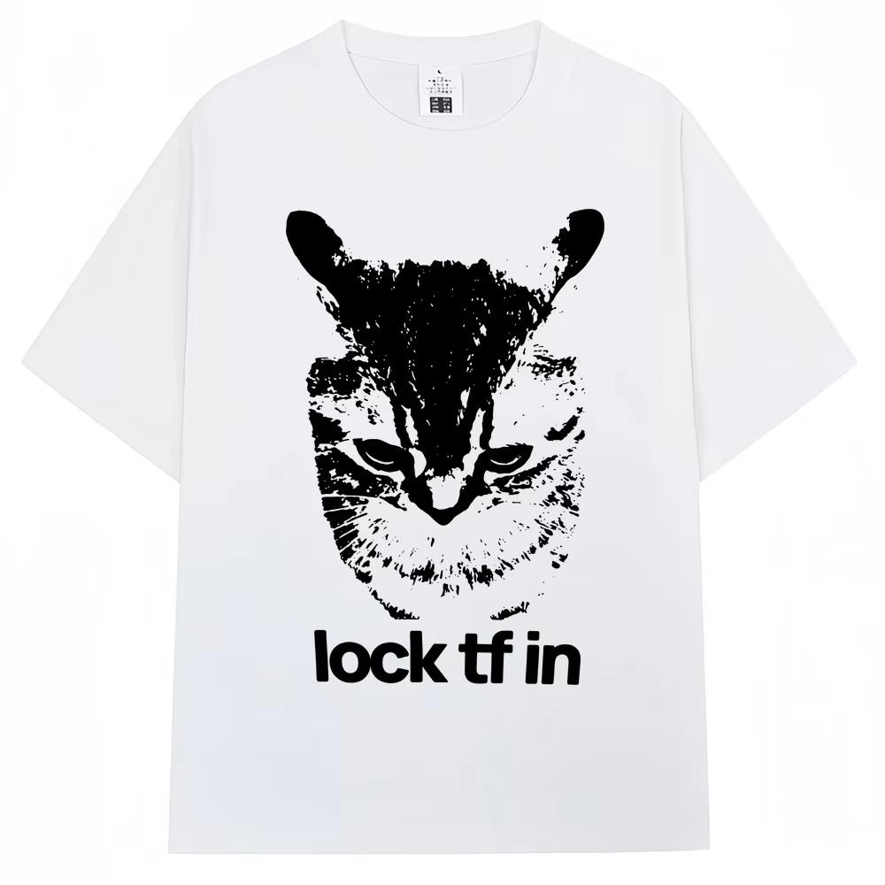 Смешные Lock TF в Кошачьем Мем Графические Футболки Мужские Женские Мода Винтаж Популярная Футболка Оверсайз Хлопок Повседневные Футболки