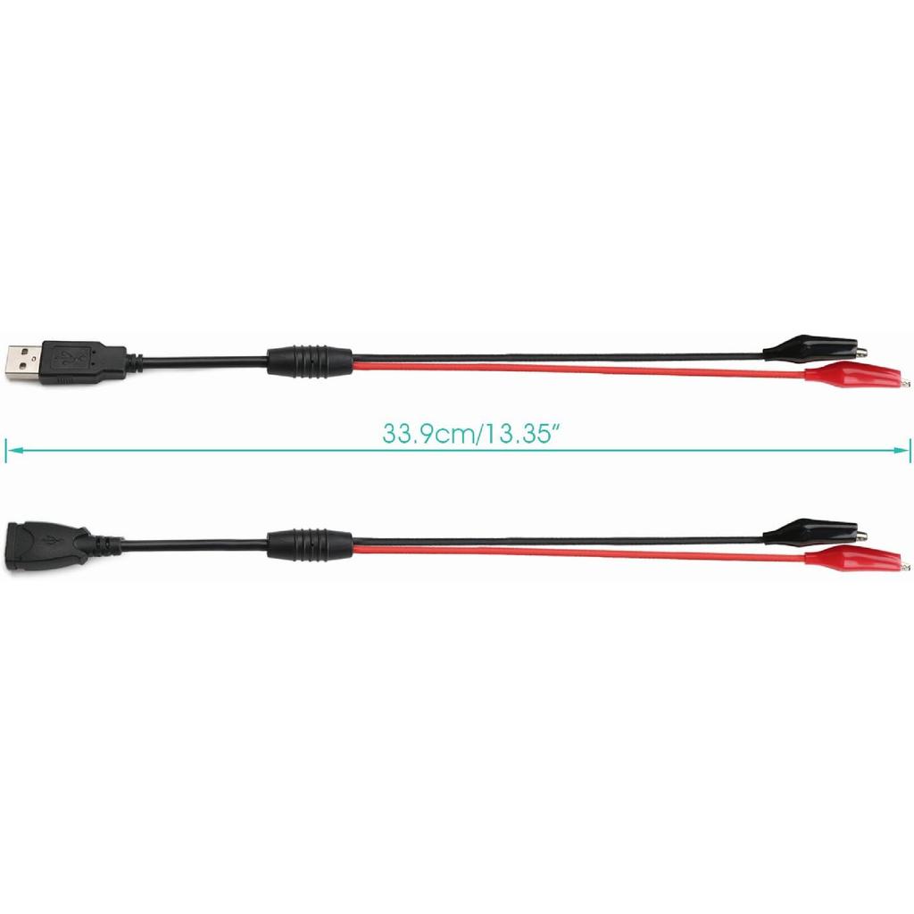 DROK 18 AWG USB to Alligator Clips with Wires - USB Male to Female Ports Test Leads with Alligator Clips Electrical Testing 13.35 inches 3-5A