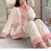 Sweet Lolita Princess Pajamas Set Women's Cute Embroidery Peach Pattern Coral Fleece Warm Sleepwear Girls Home Clothes Pyjamas
