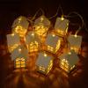 2M 10LED Christmas Wooden House Fairy Light String Xmas Tree Hanging Ornaments 2025 New Year Home Decoration Lamp Kids Gift