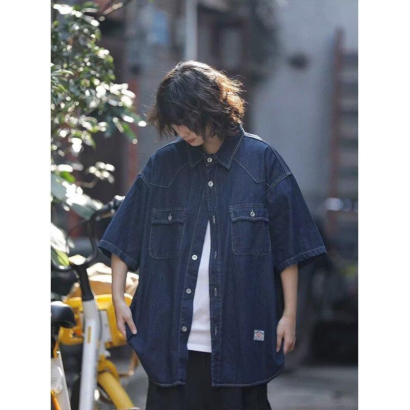 Японский ретро модный бренд летняя свободная джинсовая рубашка с короткими рукавами художественная молодежная рабочая рубашка мужская и женская многослойная куртка