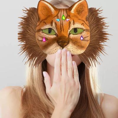 Набор для самостоятельного изготовления маски Териана: пустая расписанная вручную маска кошки или лисы с мехом, сеткой для глаз и фетровой прокладкой для Хэллоуина, карнавала, маскарада, вечеринки и косплея.