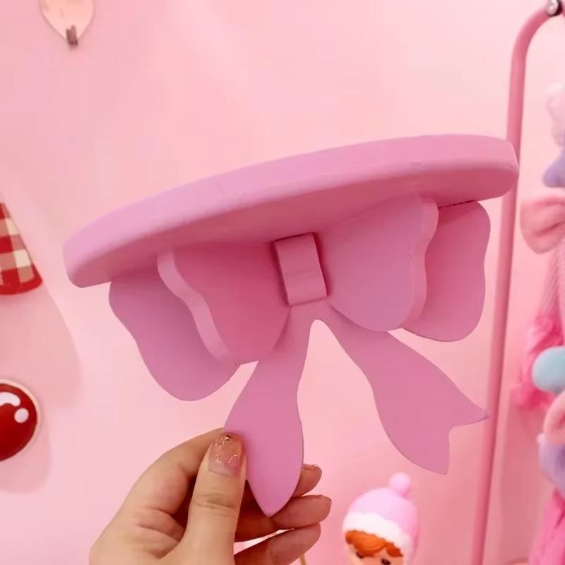 Wooden Decorative Shelves Girls' Room Organizer Holder Pink Wall Shelf Decor Frame Bows Decoration Wooden Storage Rack