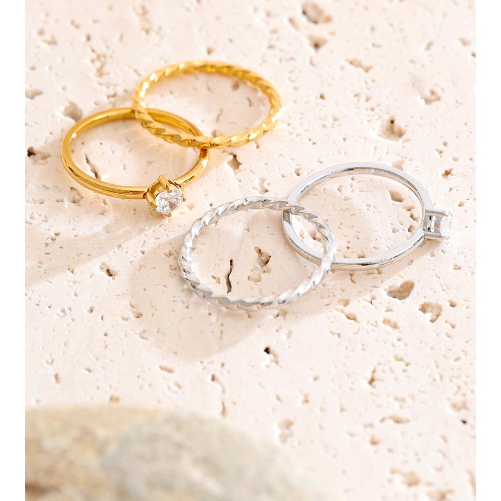 Yhpup Size 6789 Wholesale Lots Double-Layer Stacking Zircon Finger Ring Daily Classic Style Stainless Steel Chic Women Jewelry