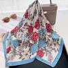 Floral Print Silk Feeling 70cm Square Scarf for Women Bandana Foulard Hairband Neckerchief Soft Satin Hijab Scarves Lady Elegant