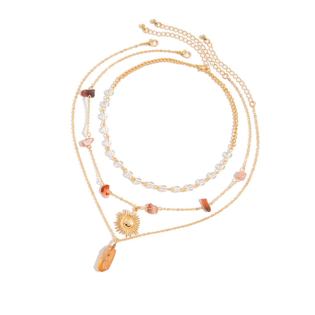 Set of 3 Layered Sun Crystal Pendant Necklace Women Bohemian Style Neck Jewelry Suitable for Fashion Enthusiasts