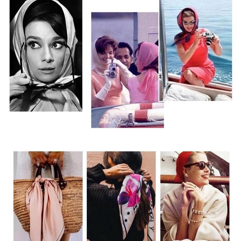 Literary Fresh Square Scarf Headscarf Tulip Silk Scarf Neckerchief Romantic Gentle Hair Tie Decorative Neckerchiefs