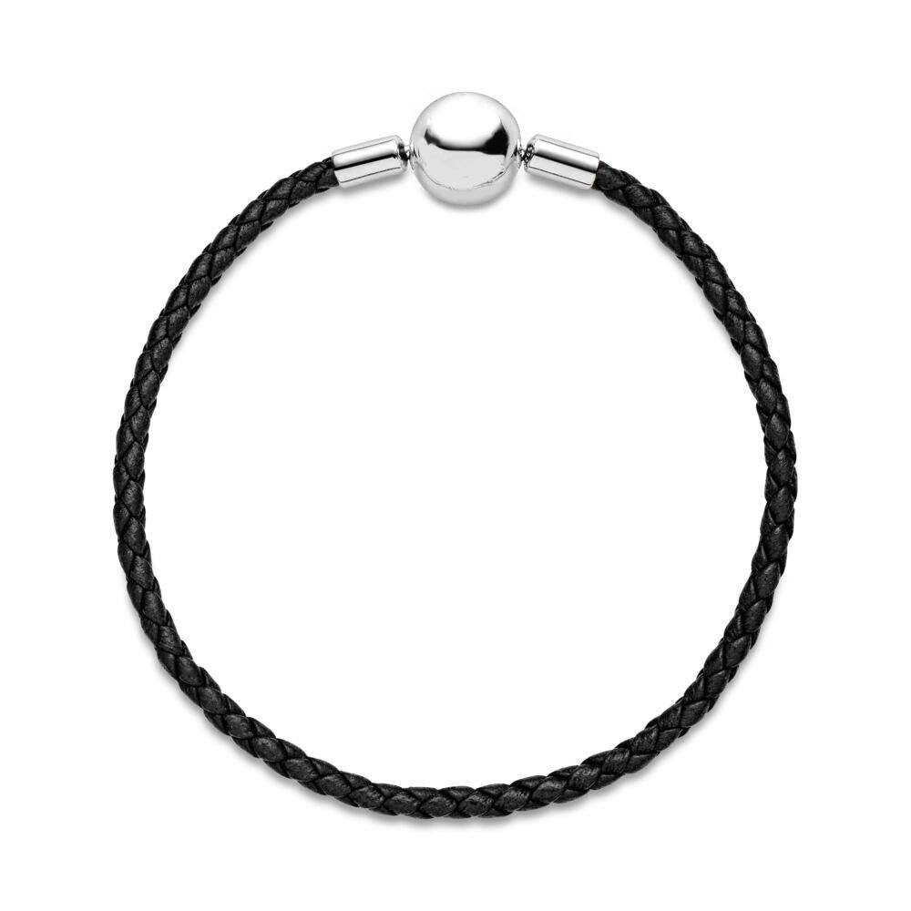 S925 Серебряный плетеный кожаный браслет с круглой пряжкой и одной петлей, подходит для женских подарков на день рождения, модные украшения