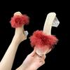 2025 Korean Style Furry High Heel One-Strap Slippers: Perfect Match for Bride and Bridesmaid Morning Robes.