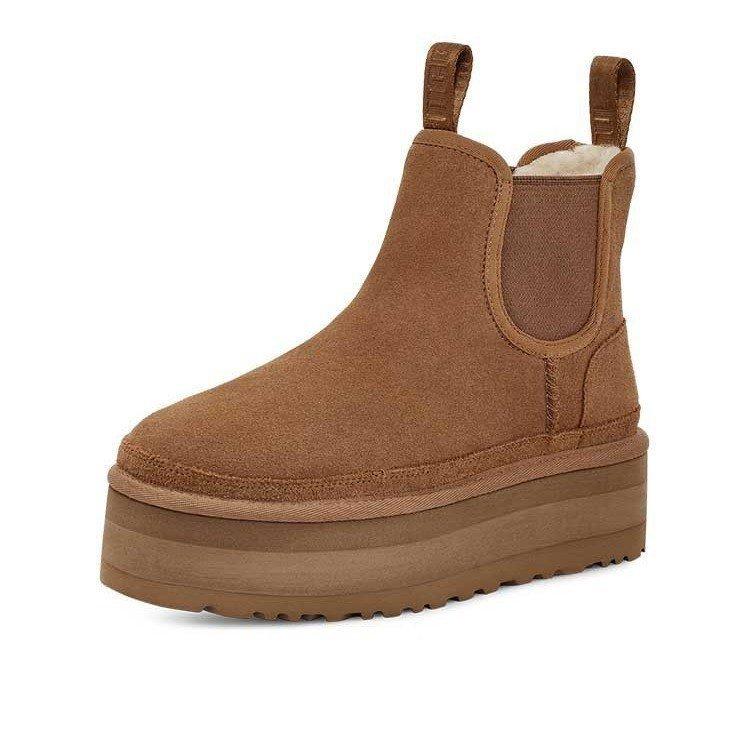 Men's and Women's Same Autumn and Winter Women's Casual and Comfortable Solid Color Platform Snow Boots Chimney Fashion Chelsea Short Boots