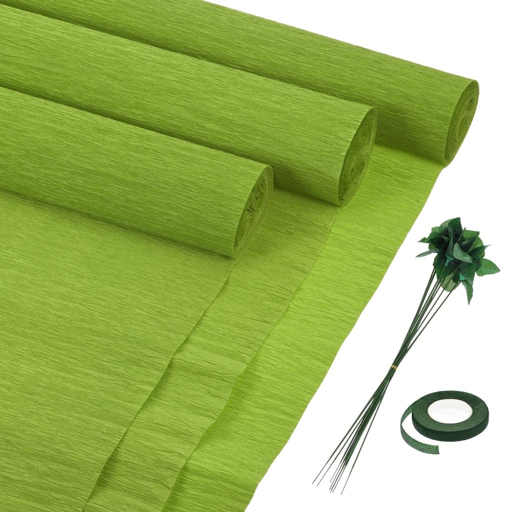 6 шт. рулонов крепированной бумаги с флористической проволокой и зеленой флористической лентой для свадебной церемонии, украшения различных крупных фестивалей