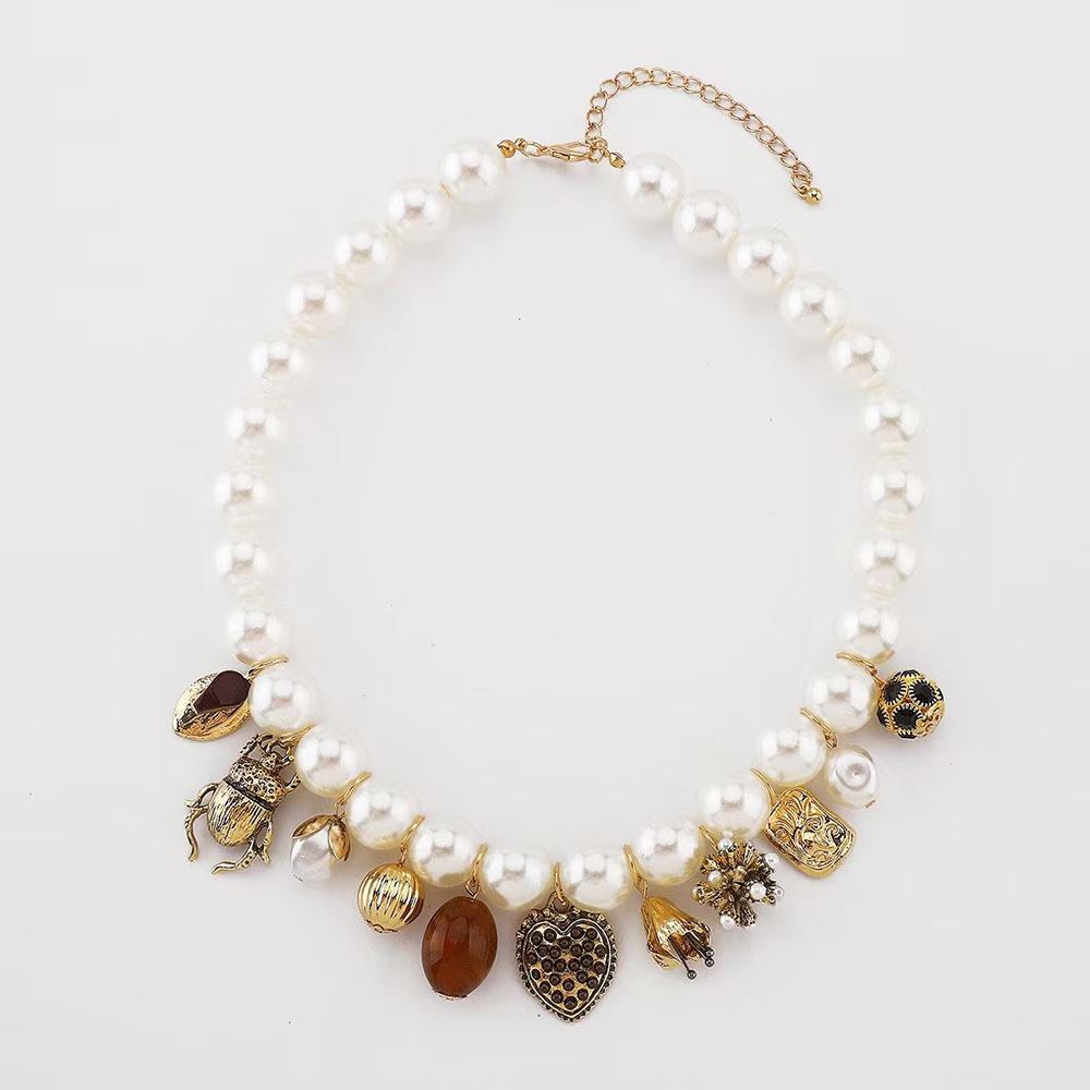 Винтажное жемчужное ожерелье в виде жука-сердца с душистым горошком - Элегантное эффектное украшение на ключицу для женщин