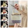 Casual Weave Straw Bag Colorful Patchwork Striped Handbag Fashion Beach Bag  Travel