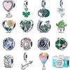 925 Sterling Copper Green Tree Four Leaf Clover Camera Balloon Cactus Blue Heart Beads Fit Pantaro Charms Bracelet Women Zircon