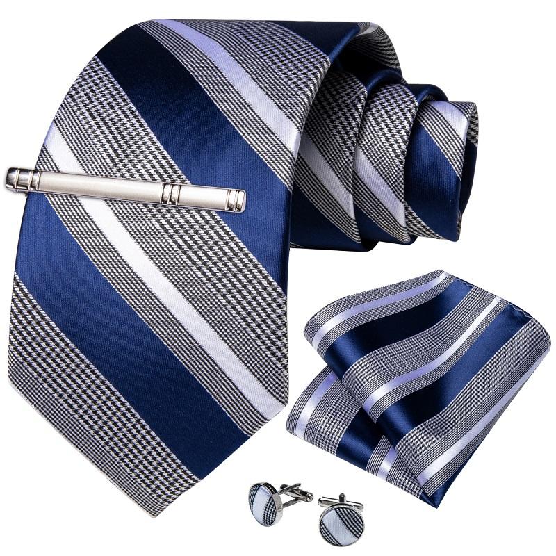 Dibangu Галстук для мужчин, полосатый дизайн, шелковый галстук, носовой платок, запонки с зажимом для галстука, набор для свадебной вечеринки