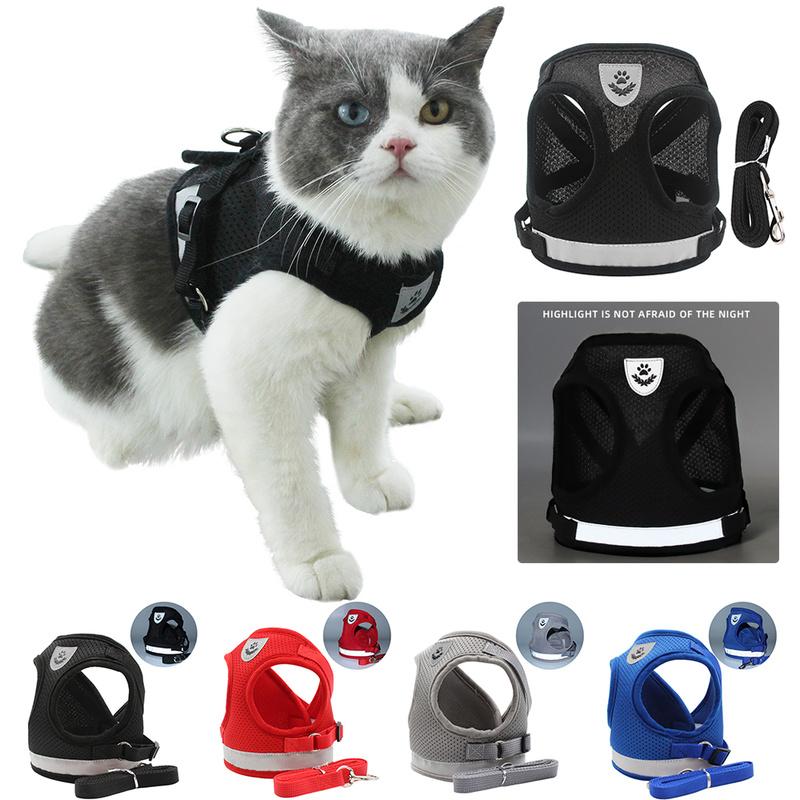 Регулируемый поводок для собак, щенков, мопсов, кошек, домашних животных, мягкий сетчатый поводок, светоотражающий жилет