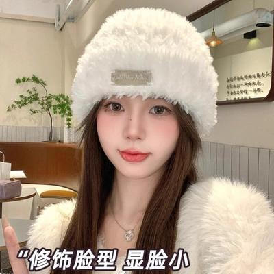 Плюшевая шапка женская осенне-зимняя новая утолщенная теплая шерстяная шапка большой обхват головы показывает маленькое лицо универсальная вязаная шапка