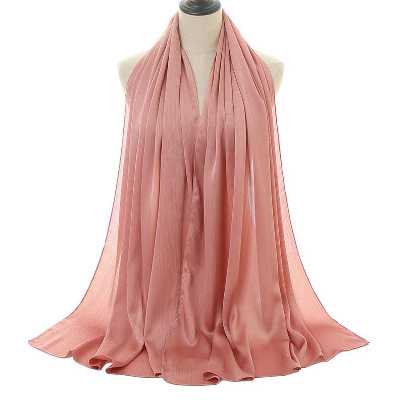 Hot-selling New Satin Smooth Crepe Natural Pleated Scarf Malaysia Indonesia Popular Ethnic Headscarf Women