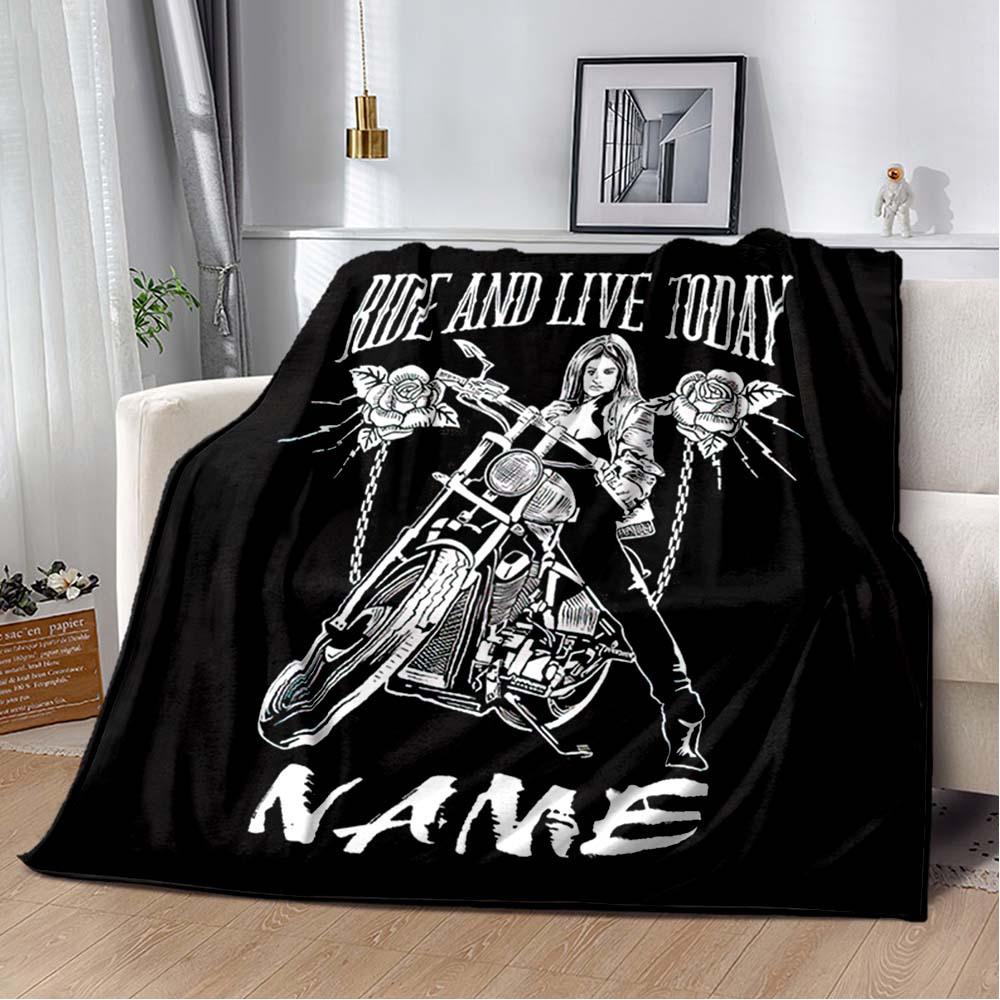 Motorcycle Enthusiast Customize Your Name Blanket Warm Comfortable Soft Blanket For Chair Office Sofa Bed Sofa Office Camping Suitable For Gifting