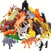 53pcs Mini Jungle Animal Figures Set - Educational Puzzle Toy with Fence & Tree for Youngsters' Birthday, Christmas & Party Learning Fun