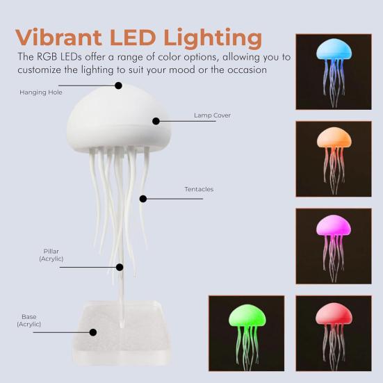 Floating Jellyfish Lamp Voice And Sound Activated Night Light USB Rechargeable Color Changing Ocean Mood Light for Bedroom Decor