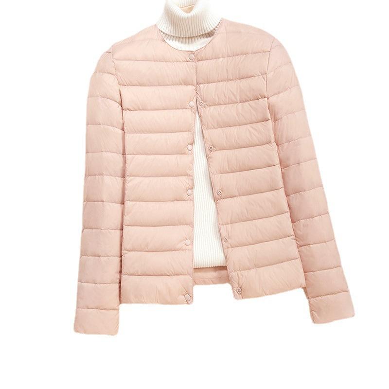 Легкая женская куртка-пуховик, короткий стиль, новый круглый вырез, тонкая подкладка, облегающая внутренняя часть, куртка большого размера