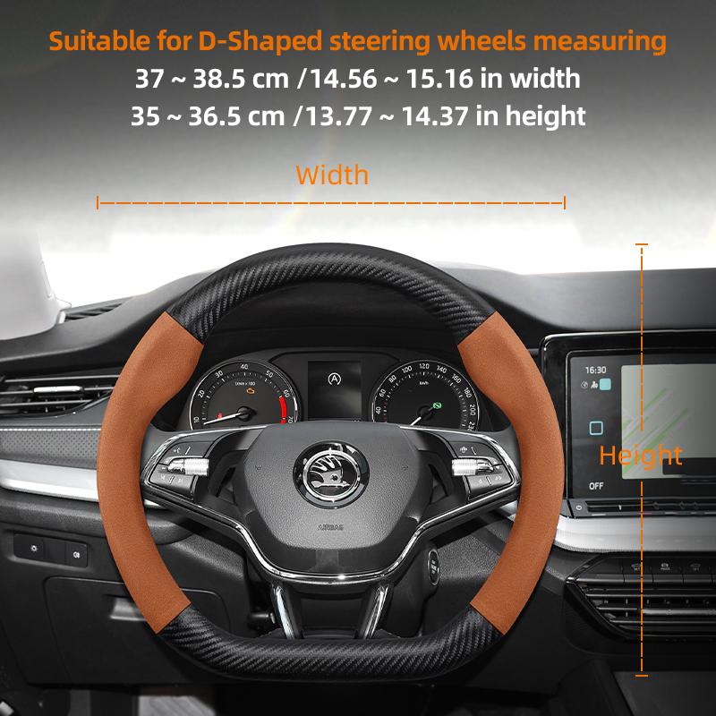 Suitable for Skoda Suede Matte Carbon Fiber Texture Steering Wheel Cover Suitable for Octavia 2 3 A7 1 Superb Roomster A5
