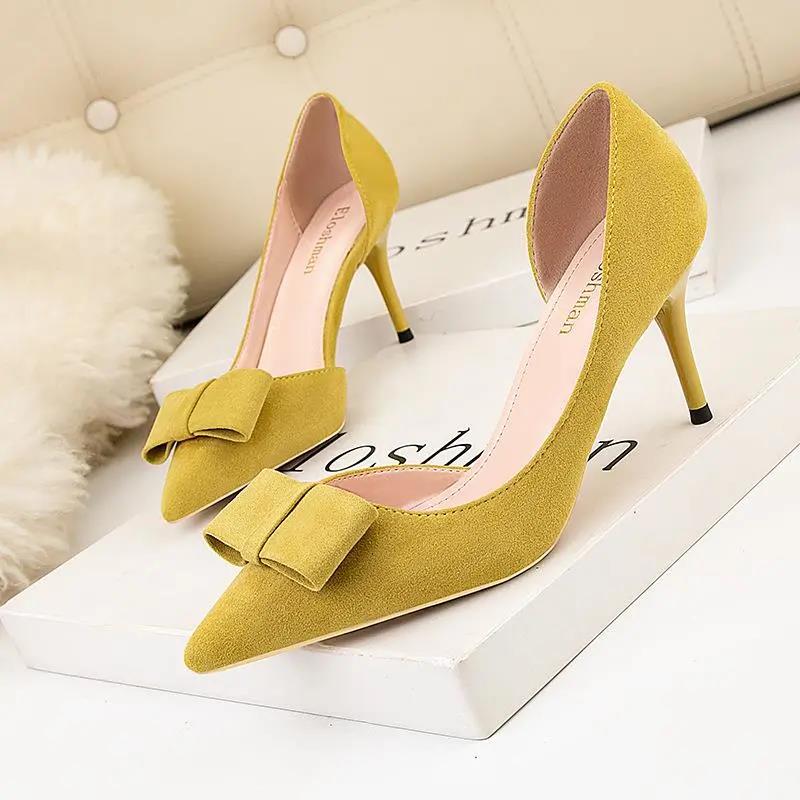 Cresfimix Mujeres Tacones Altos Women Fashion Flock High Quality Bow Tie Spring Heel Shoes Lady Cute Comfort Party Pumps A152