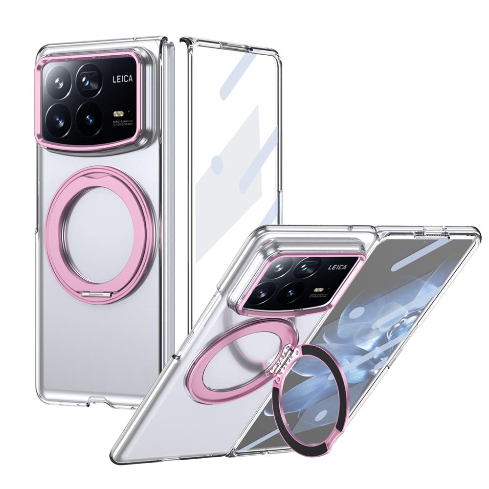 KEYSION Чехол-подставка с магнитным кольцом, вращающимся на 360°, для Xiaomi MIX Fold 4, прозрачная жесткая ПК-накладка для телефона со стеклянной защитной пленкой для экрана