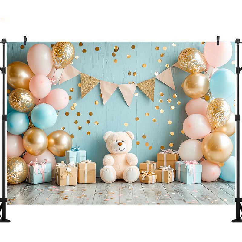 LS Happy Birthday Backdrop Photography Balloons Flower Bear Party Supplies Decor Child Baby Shower Photo Background Banner