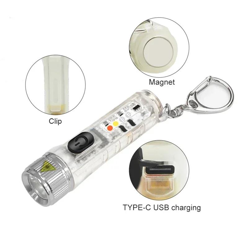 Супер яркий мини EDC светодиодный фонарик портативный брелок магнитный фонарик USB перезаряжаемый фонарь аварийный фонарь для кемпинга