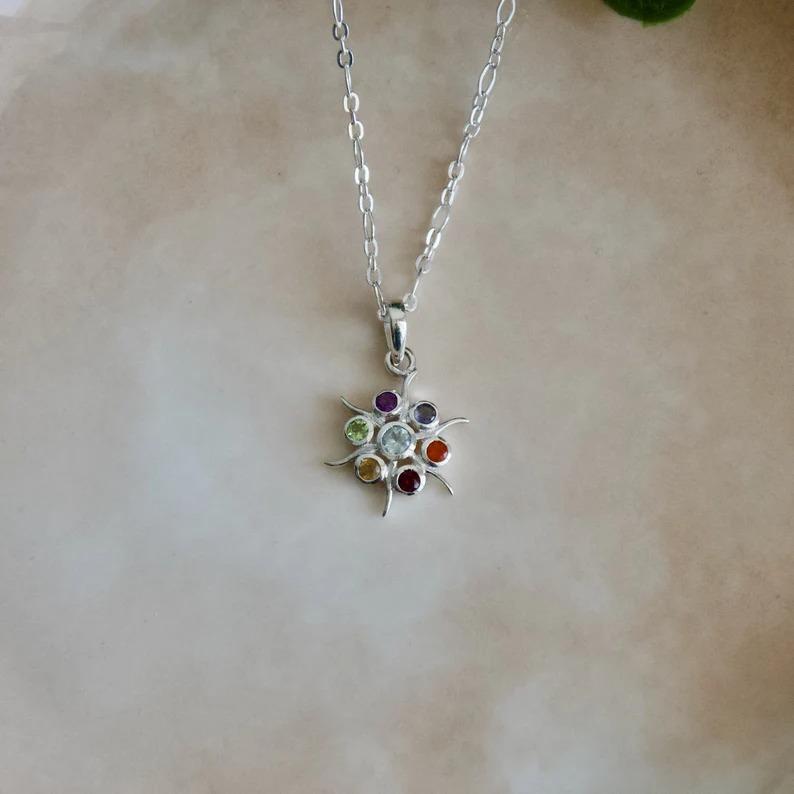 Multi Gemstone Pendant 925 Sterling Silver Gemstones Pendant  Jewelry Handmade Silver Gemstone Pendant for Women ( Only Pendant Without Chain)