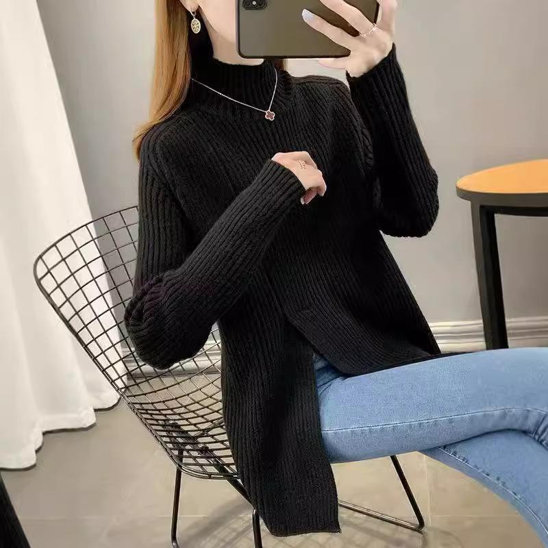 Осенне-зимний свитер средней длины, пуловер с полувысоким воротником, женский вязаный свитер