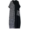Plus Size Dress New Summer Holiday Basic Women V-Neck Loose Short Sleeve Vintage Long Spliced Dress