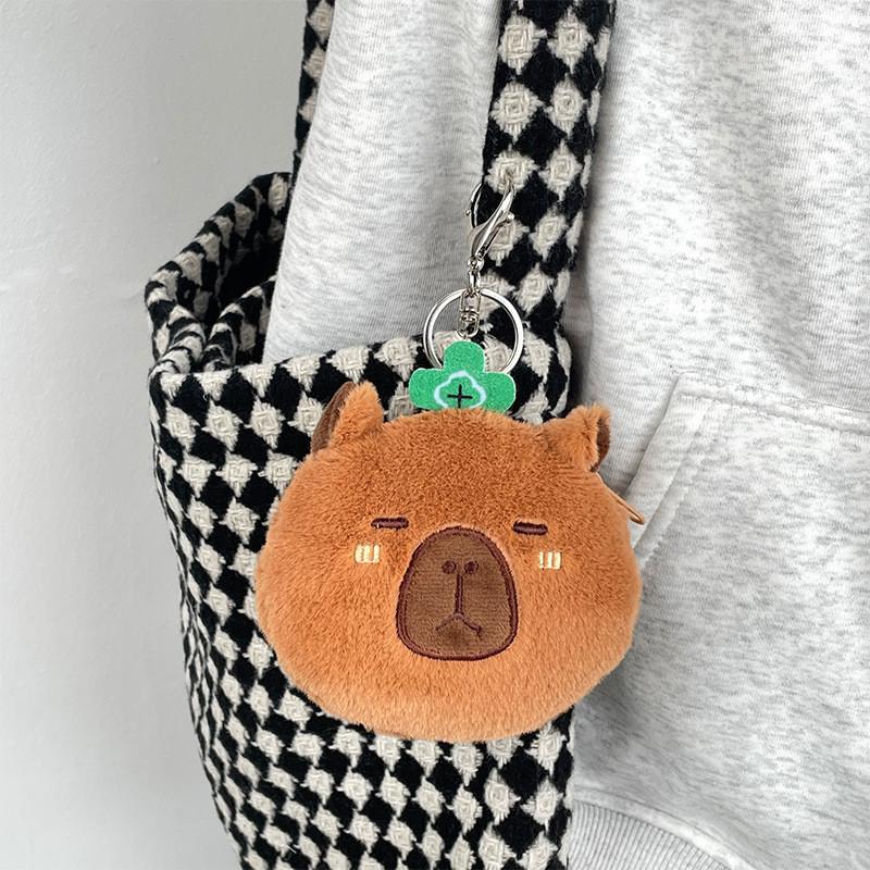 Green Guitar Capybara Plush Toy Short Fur Musical Student Backpack Keychain Cute Collectible Gift