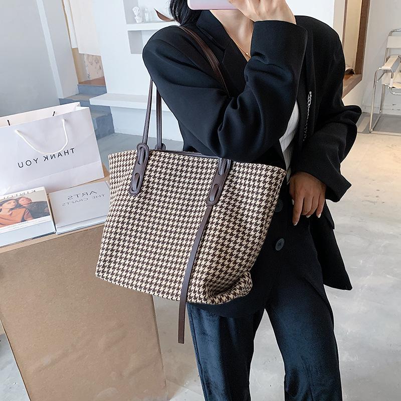 Европейский винтажный стиль, узор «гусиная лапка», женские сумки-тоуты для поездок на работу, вместительные, универсальные, композитные сумки через плечо, новые, модные