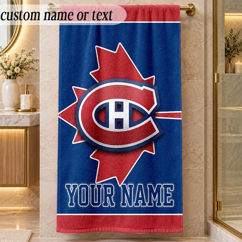 Пляжное полотенце Montreal Canadiens с индивидуальным именем и текстом, персонализированное, мягкое, для пляжа, бассейна, дома, декор, подарок