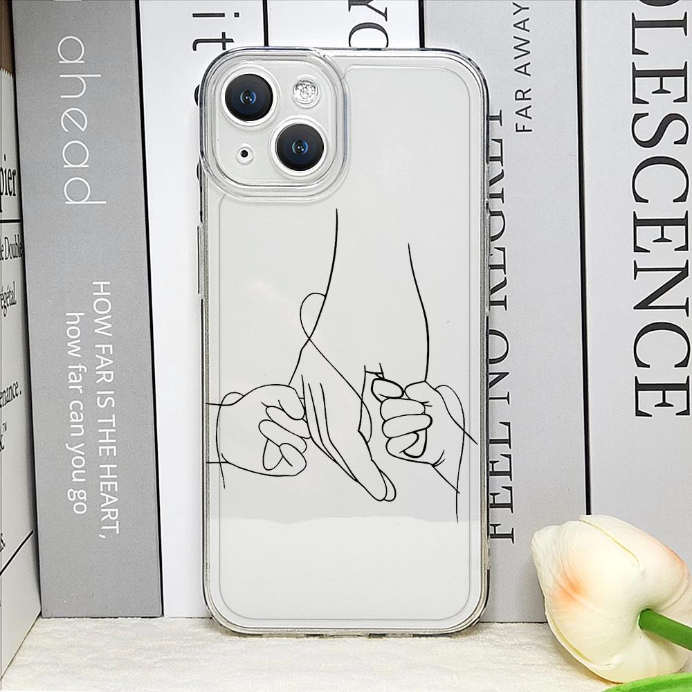 Теплый семейный чехол для телефона с держащимися за руки парами для IPhone 16 11 12 13 14 15 Pro Max 7 8Plus 16E X XS Прозрачный Мягкий Чехол Абстрактная Линия
