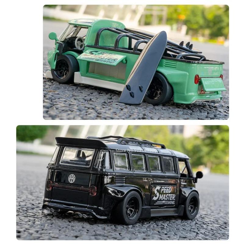 1/32 масштаб металлический литье под давлением T1 автобус модели автомобилей игрушки двери открываются со звуком свет инерционный фургон модели коллекция дети мальчики подарки