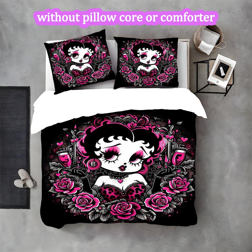 Betty Boop Duvet Cover Set - 3pcs Polyester Bedding Set with Digital Print, All-Season Cozy Bedroom Accessory
