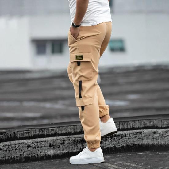 Мужские брюки-карго с несколькими карманами в уличном стиле с резинкой на щиколотке и эластичным поясом на шнурке