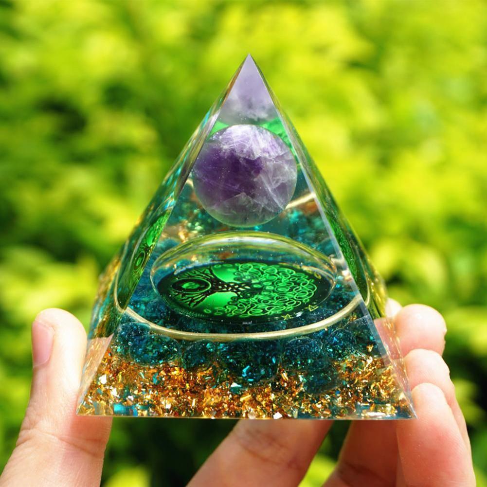 Energy Pyramid Orgonite Healing Crystals Chakra Tool 5*5*5cm Natural Amethyst Handmade Gift Home Office Decor