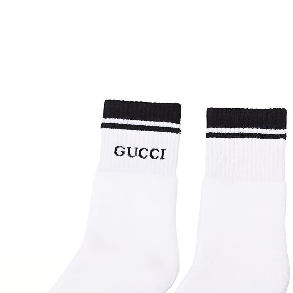 Gucci Носки с интарсией в виде логотипа из смесовой хлопковой пряжи 'Белый Черный' Мужские 496493-4G293-9000
