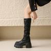 Модные женские мотоциклетные длинные сапоги осень-зима теплые сапоги до колена кожаные ботильоны женские на толстой подошве на платформе Botas Mujer высокие каблуки