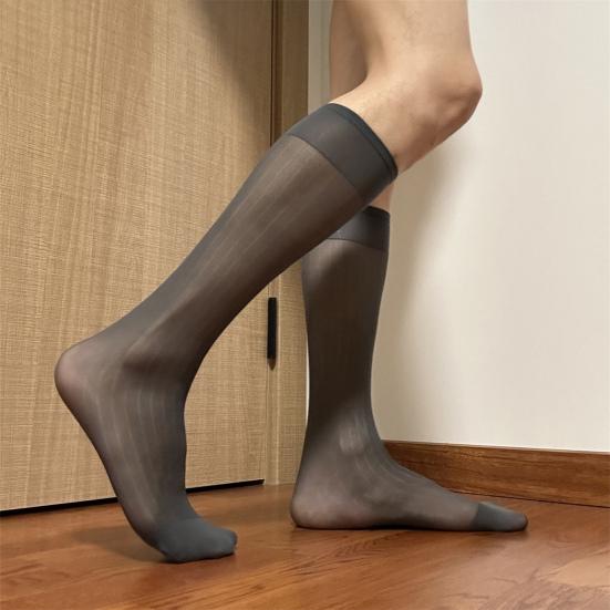 Мужские повседневные деловые носки средней длины, широкие полосатые нейлоновые чулки, формальные костюмные прозрачные тонкие носки из искусственного шелка