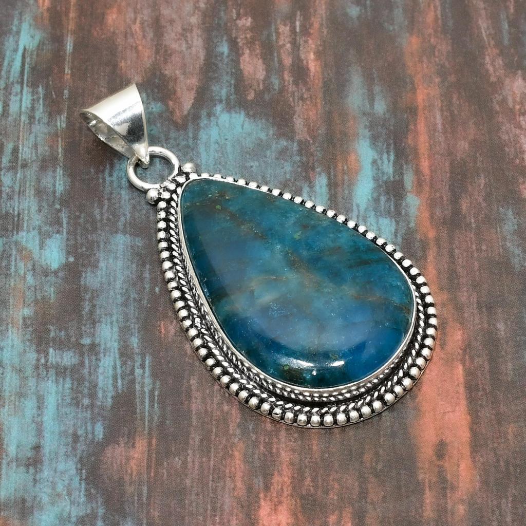 Неоново-синий апатит, ювелирный кулон ручной работы из стерлингового серебра 925 пробы с драгоценными камнями