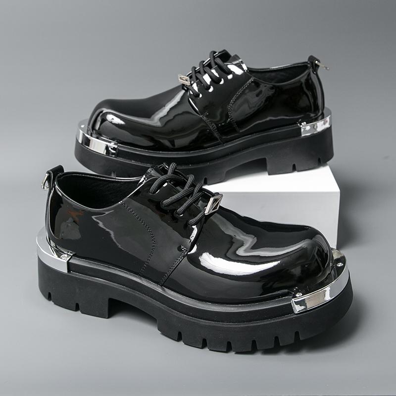 Модные мужские туфли дерби для бизнеса с увеличением роста, черные, коричневые, мужские, на толстой подошве, противоскользящие, модные, с большой головкой, рабочая обувь, кожаные туфли