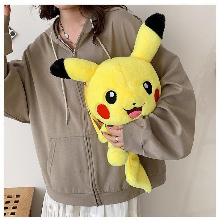 Pikachu Plush Animal Bag For Kids Street Style Soft Material With Zipper Closure For Casual Use